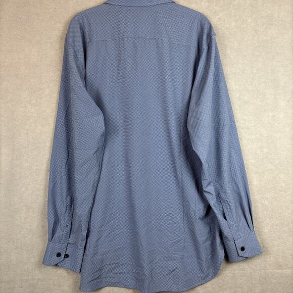 WRK 4 Way Stretch Mens L Button down Long sleeve Blue Dress Shirt 17.5/ L Circle - Picture 7 of 7